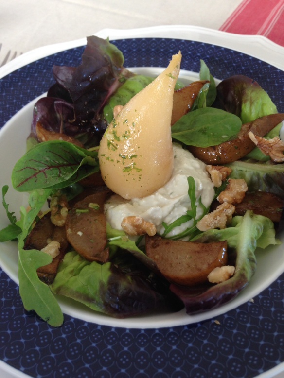 Blue Cheese Mousse, baby pear and walnut salad