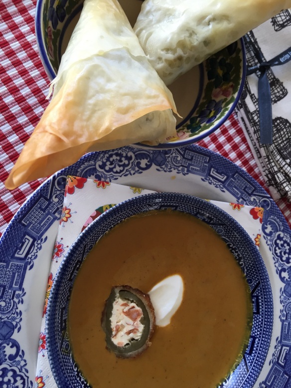 Curry Butternut Soup with Spanakopita